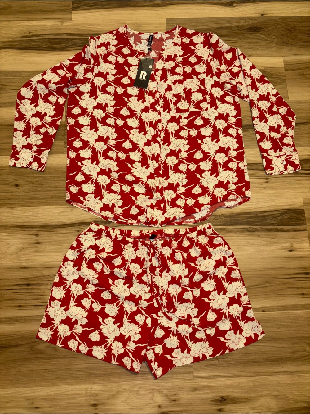 Red Floral 2 Piece set with Cream Blooms
